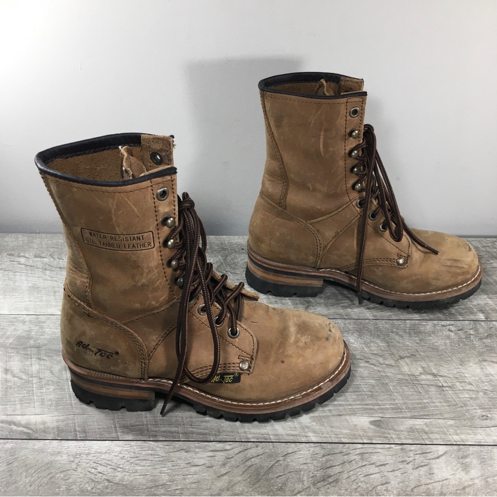 Ad-Tec Brown Leather Womens Granny Grunge Punk Riding Lace Up Soft Toe Boots 6.5 - Picture 3 of 10